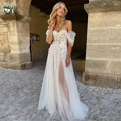 Strapless Sweetheart Appliqué Lace Backless High Split Bridal Gown Wedding Dress • $299.99