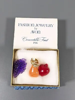 Vintage Avon Lucite Fruit Salad Convertible Pin Grape Pear Apple Gold Tone • $10.49