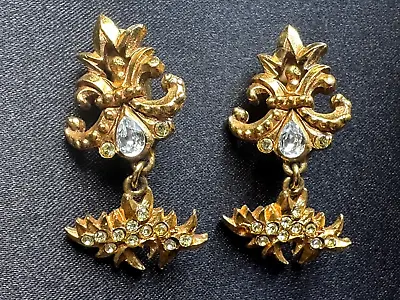 Magnificent Vintage French Designer Christian LACROIX Pendant Earrings Crystals • $482.30