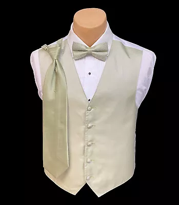 Men's Armanno Light Green Tuxedo Vest With Bow Tie & Long Tie Size XS • $11.84