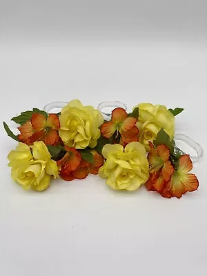 VTG 80s Vera Neumann Yellow Orange Silk Flower Napkin Rings Acrylic Garden Party • $29.95