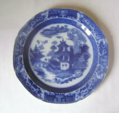 £20 • Buy Large Georgian Pearlware Plate: Blue & White Printed Chinese Landscape