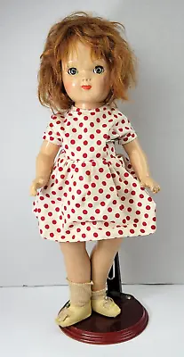 Vintage 1940 Composition Doll Sleepy Eyes Eyelashes 16  Red Hair Dot Dress Shoes • $39.99