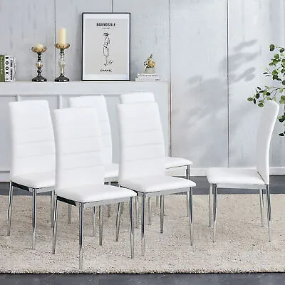 Modern White 6-piece Set Of PU Leather Chairs With Electroplated Metal Legs. • $192.12