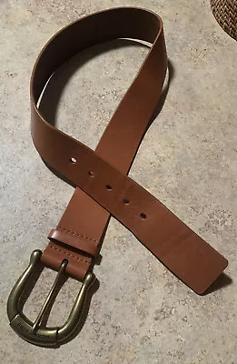 MICHAEL KORS 2'' Wide Caramel Brown Leather Belt Large Brass Buckle Size Small • $17.50