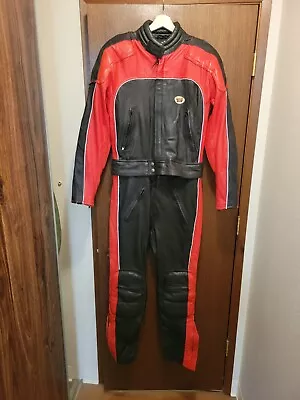 VTG 80s 90s Leather Padded Two Piece Motorcycle Racing Suit Men's Large • $199