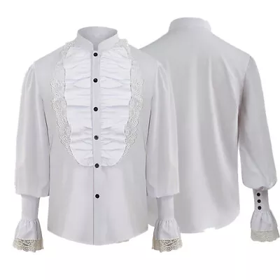 Fashion Mens Shirt Top Black Gothic Steampunk Victorian Regency Aristocrat Shirt • £13.82