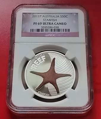 2011-P Australia 50C 1/2oz .999 Silver Starfish Colorized NGC PF-69 Ultra Cameo • $45