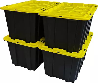 17 Gallon Snap Lid Storage Bin Container Tote Box Durable Plastic Black Set Of 4 • $74.99