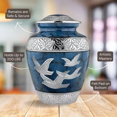 Heavenly Peace Dark Blue Wings Of Love Large Cremation Urn For Human Ashes & Bag • $73.99