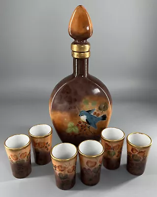 Vintage Ceramic Liquor Decanter Cordial Set Shot Glass Cups Sake Tequila Whiskey • $60