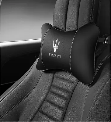 New Car Seat Headrest Neck Cushion Pillows For Maserati Black Real Leather 2PCS • $33.88