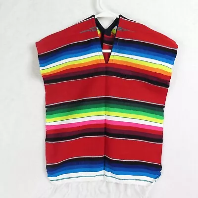 Child Sz Mexican Serape Poncho Striped Red Cotton Garment For Everyday  Costume  • $10.95