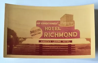 Hotel Richmond 1947 Photo Of Roadside Advertisement Sign Augusta Georgia C9 • $19.99