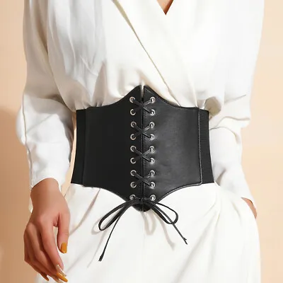 S-XXL Women Elastic Leather Wide Lace Up Waist Belt Cinch Corset Body Shaper • £8.39