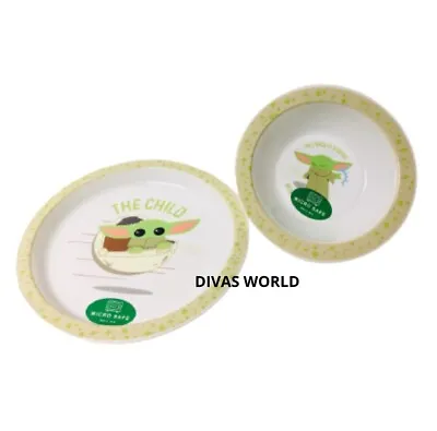 Disney Star Wars Baby Yoda Plate & Cereal Bowl Lunch Dinner Breakfast Gift Set • £7.19