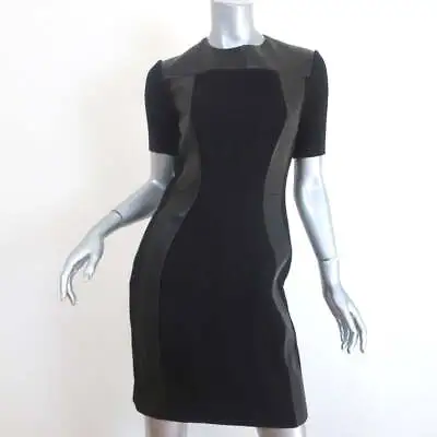 Martin Grant Dress Black Leather-Paneled Tweed Size Medium Short Sleeve Sheath • $225