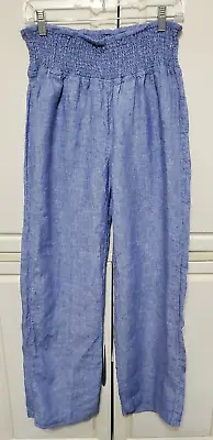 Sigrid Olsen 100% Linen Wide Leg Palazzo Pants Pull On Blue Women's Large OOO-6 • $22