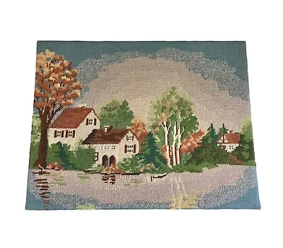 Vintage Needlepoint Complete Cottage On The River Handmade Beautiful No Frame • $34.99