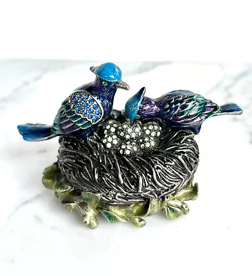 Birds Nest Blue Jay Bird Of Paradise Swarovski Crystal Enamel Trinket Box New • $24