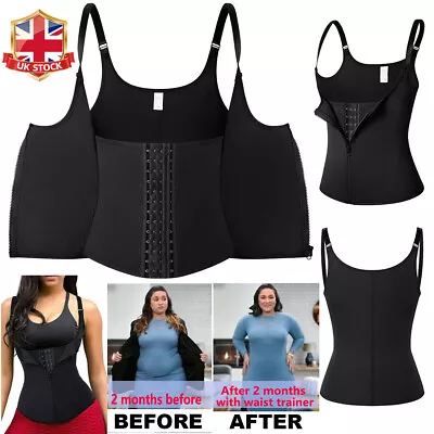 Women Waist Trainer Zipper Vest Body Shaper Buckle Corset Girdle Slimming Belt • £7.99