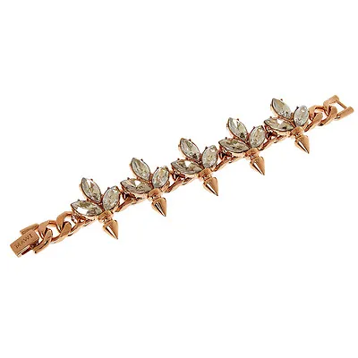MAWI LONDON Swarovski Clear Crystal Leaf & Spike Gold Plated Bracelet BNIB • $249
