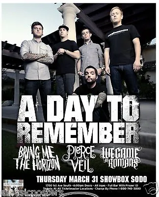 A Day To Remember / Bring Me The Horizon 2011 Portland Concert Tour Poster • $18.18