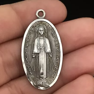 6.06g Vintage Sterling Silver Miraculous Medal Pendant 1830 Mary Catholic • $82.99