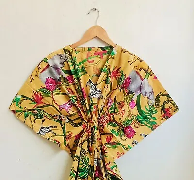 $35.53 • Buy Indian Yellow Cotton Party Wear Kaftan Dress Women's Clothing Night Maxi Gown AU