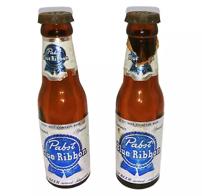 2 Vintage Miniature Pabst Blue Ribbon Glass Bottles Salt And Pepper Shakers • $29.99