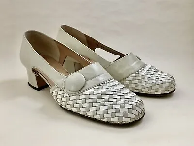 £44.99 • Buy CORINE Vintage 1960s Cream & White Leather 1.75  Block Heel Court Shoe UK 5.5