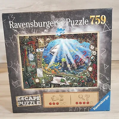 RAVENSBURGER 759 Piece ESCAPE Puzzle 27  X 20  SUBMARINE  SHIP FISH Complete • $8.95