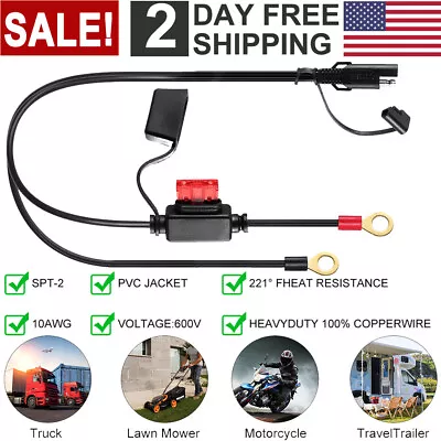 12V Motorcycle Battery Charger Terminal Ring Connector Cable Harness SAE Adapter • $7.45