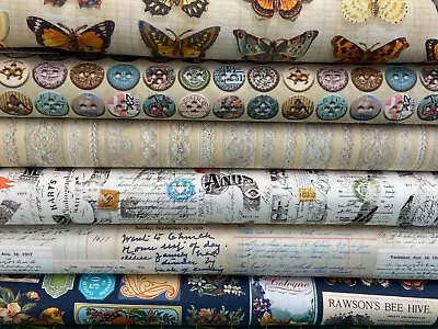 Cathe Holden Moda Junk Journal Cotton Fabric By 1/4 Metre* Butterflies Buttons • £3.65