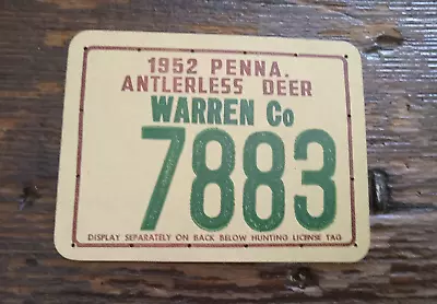 PA Pennsylvania Antlerless Deer Warren Co Doe Hunting License 1952 Hard To Find • $19.99