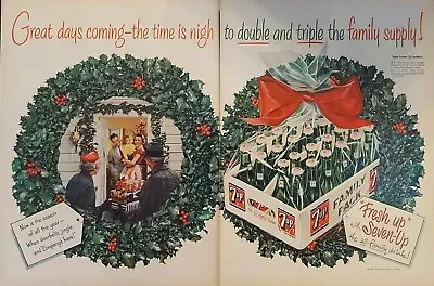  1955 7Up Soda Print Ad.  Fresh Up With 7UP.  Christmas Season Greetings  • $8.99