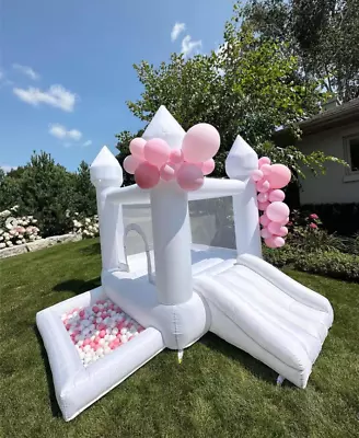 Kids Party 9ft Moonwalk Inflatable White Bounce House With Ball Pit For Toddlers • $179