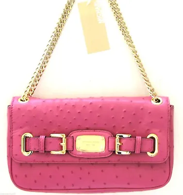 Michael Kors Hamilton Ostrich Zinnia Pink Leather+gold Crossbodyshoulder Bag • $184.99