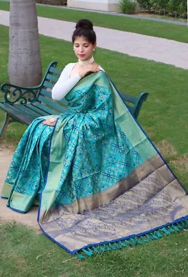 $85.17 • Buy Patola Silk Saree Blouse New Sari Indian Pakistan Wedding Bollywood Party Wear