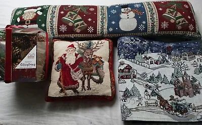 $11.89 • Buy Vintage Christmas Tapestry Cushion 9x9 And 32x9,potpourri Pack & Table Runner .