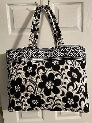 Vera Bradley Large Tote Bag Black & White Floral Double Handle 23 X14 X7.5  ~EUC • $19.99