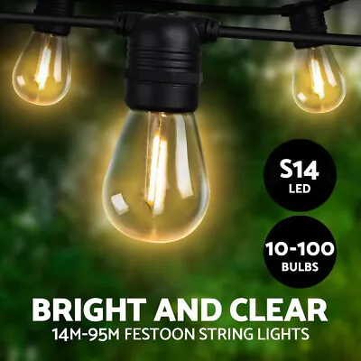 Jingle Jollys 14M-95M LED Festoon String Lights Christmas Outdoor Wedding Party • $30.95