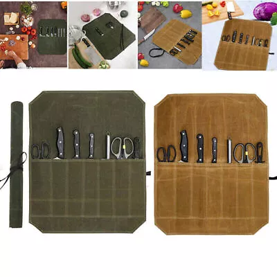 7 Slot Japanese Chef Knife Roll Bag Waxed Canvas Knife Storage Case Carry Bag AU • $15.58