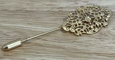 Vintage Gold Tone Ornate Filigree Stick Lapel Hat Pin Brooch Gorgeous! • $11.92