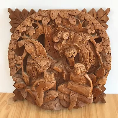 £30 • Buy Vintage Wooden Bali Wall Relief Panel Carving Indonesia Folk Art Handmade 20cm