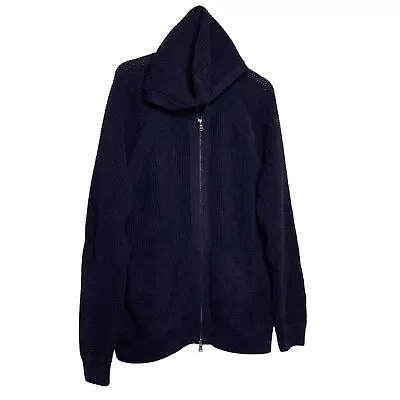 VINCE Men's Ribbed Navy Blue Thick Sweater Full Zip Hoodie Pockets Size XL • $60