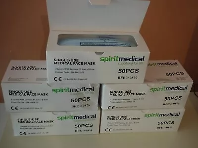 SPIRIT MEDICAL SINGLE-USE MEDICAL FACE MASK TYPE IIR 14683 250PCS - 5x 50PCS • £14.99