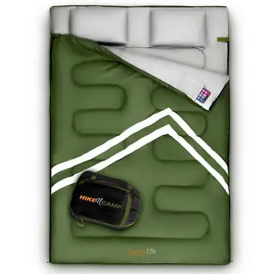 2 Person Double Sleeping Bag For Adults Size XL Green C 0 Degree Hiking Camping • $45.29