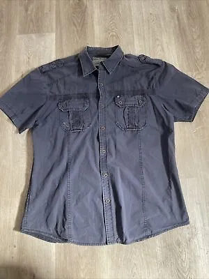 Marc Ecko Cut And Sew Shirt Short Sleeve Button Up Mens XL Blue Clean • $18.23