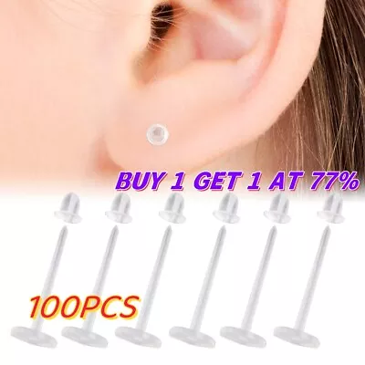 100x Invisible Clear Earrings Plastic Studs Earring Backs Work School NEW • £2.99